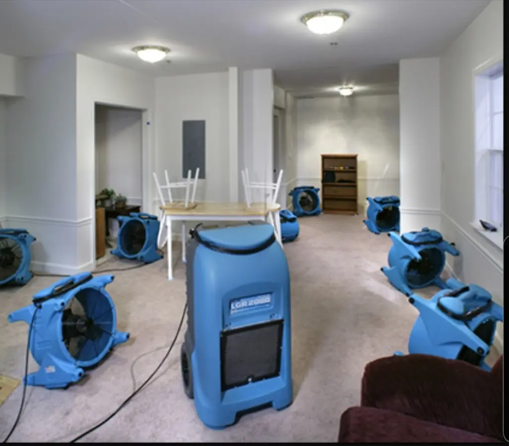 Air movers and dehumidifier setup for Water Extraction & Removal in North Versailles